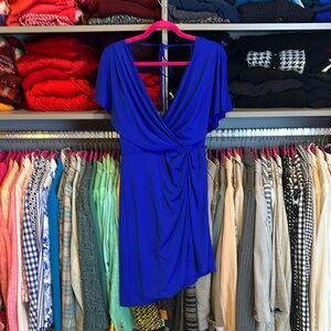 Cushnie blue asymmetrical hem tie back v neck dress size 2 NWOT